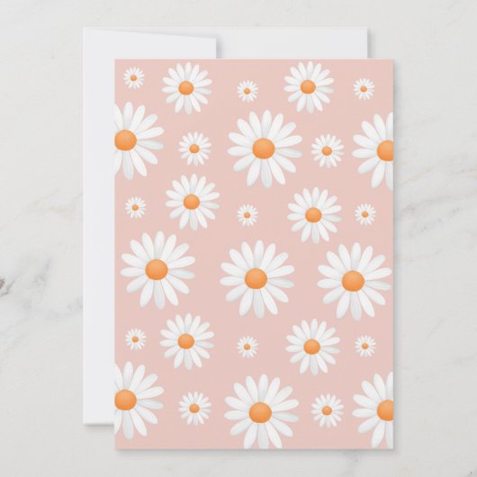 Daisy First Birthday Invitation, Boho Roze Bloemen Kaart (Achterkant)