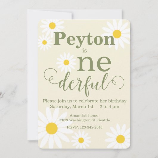 Daisy First Birthday Invitation Kaart (Voorkant)