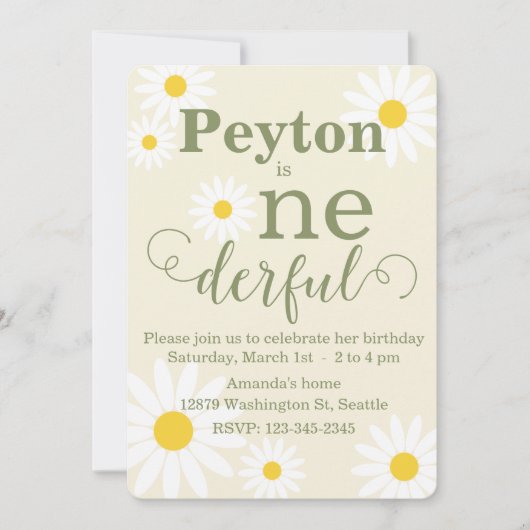 Daisy First Birthday Invitation Kaart (Voorkant)