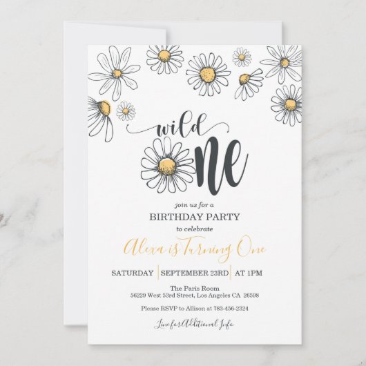 Daisy First Birthday Invitation - Wild One - WH Kaart (Voorkant)