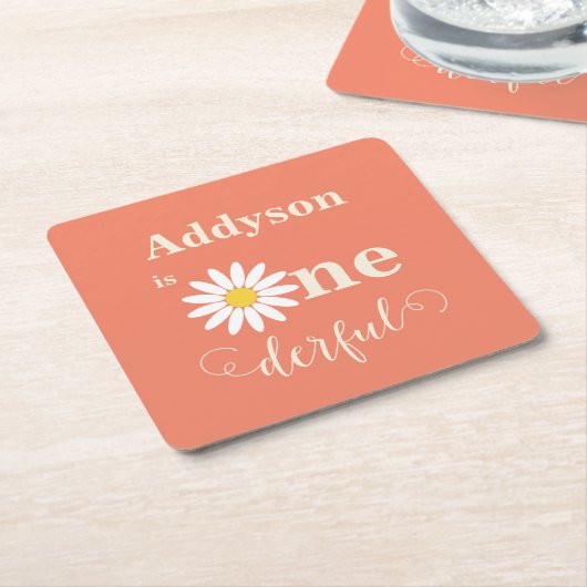 Daisy First Birthday Kartonnen Onderzetters (Schuin)