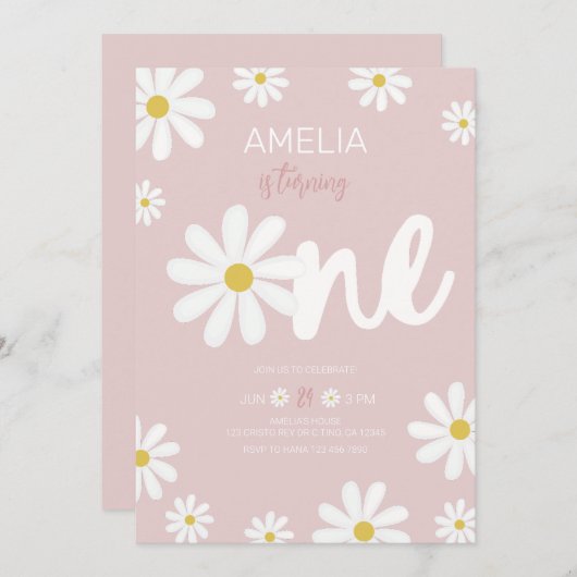 Daisy First Birthday Party Uitnodigingen (Voorkant / Achterkant)
