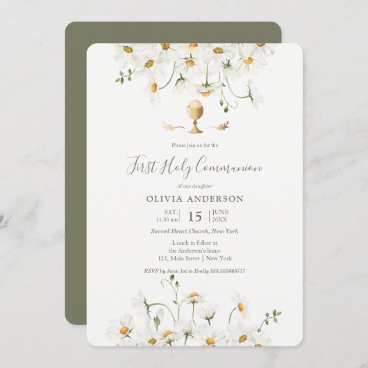 Daisy First Community Floral Invitation Kaart (Voorkant / Achterkant)