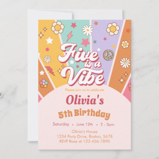Daisy Five is een Vibe Retro 5th Birthday uitnodig Kaart (Voorkant)