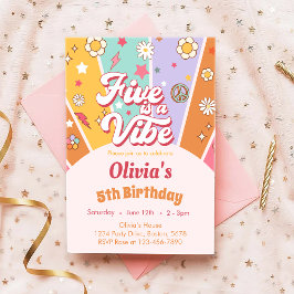 Daisy Five is een Vibe Retro 5th Birthday uitnodig Kaart