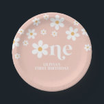 Daisy floral 1e verjaardag papieren bordje<br><div class="desc">Eén! Retro inspireerde de eerste borden van het verjaardagsfeest met de stijlbladen van 70 en boho doopvonten en kleuren.</div>