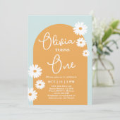 Daisy Floral 1st Birthday Invitation Kaart (Staand voorkant)