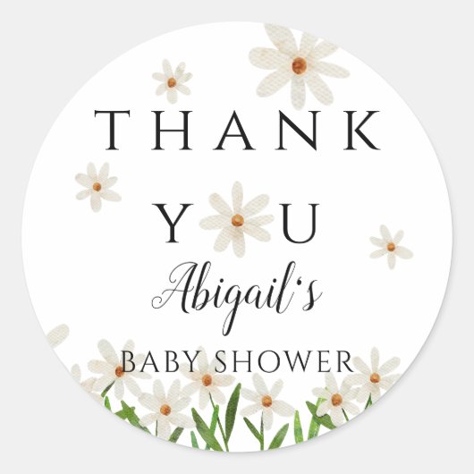 Daisy Floral Baby shower Favor Ronde Sticker (Voorkant)