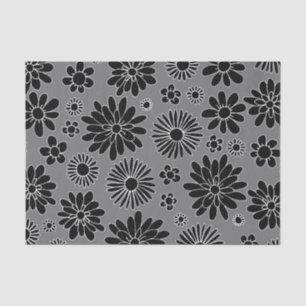 Daisy Floral Black en Grey Pattern Tissuepapier