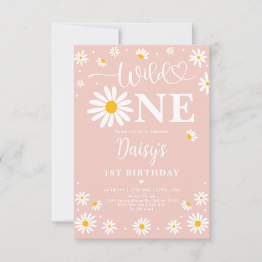 Daisy Floral Blush Wild One Girl 1e verjaardag Kaart (Voorkant)