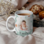 Daisy floral boho retro foto turquoise sinaasappel mok<br><div class="desc">Daisy floral boho retro girly natural,  turquoise en oranje foto gift design.</div>