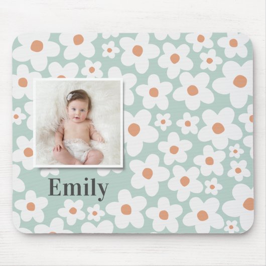 Daisy floral boho retro foto turquoise sinaasappel muismat (Voorkant)