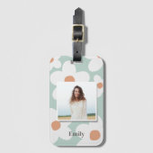 Daisy floral boho retro oranje blauw foto bagagelabel (Voorkant (verticaal))