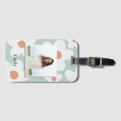 Daisy floral boho retro oranje blauw foto bagagelabel (Voorkant (horizontaal))