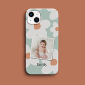 Daisy floral boho retro oranje blauw foto Case-Mate iPhone case