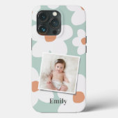 Daisy floral boho retro oranje blauw foto Case-Mate iPhone case (Achterkant)