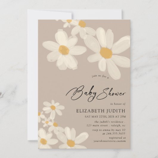 Daisy Floral Brown Baby shower Kaart (Voorkant)