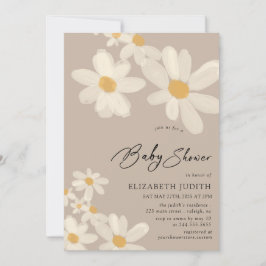 Daisy Floral Brown Baby shower Kaart