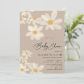 Daisy Floral Brown Baby shower Kaart (Staand voorkant)