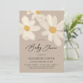 Daisy Floral Brown Baby shower Kaart (Staand voorkant)