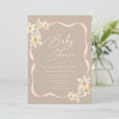 Daisy Floral Brown Baby shower Kaart (Staand voorkant)