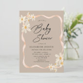 Daisy Floral Brown Baby shower Kaart (Staand voorkant)