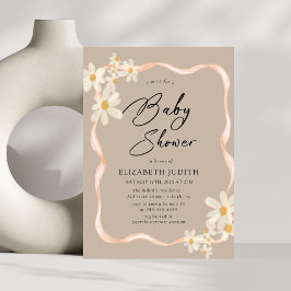 Daisy Floral Brown Baby shower Kaart