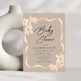 Daisy Floral Brown Baby shower Kaart
