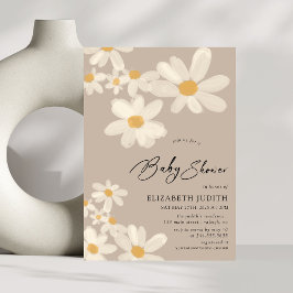 Daisy Floral Brown Baby shower Kaart