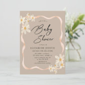 Daisy Floral Brown Baby shower Kaart (Staand voorkant)