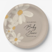Daisy Floral Brown Baby shower Papieren Bordje (Voorkant)