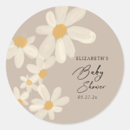 Daisy Floral Brown Baby shower Ronde Sticker