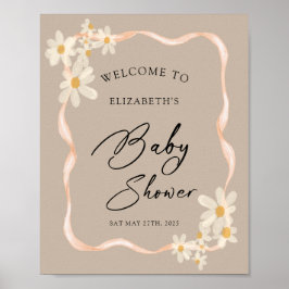 Daisy Floral Brown Baby shower Welkomstbord Poster