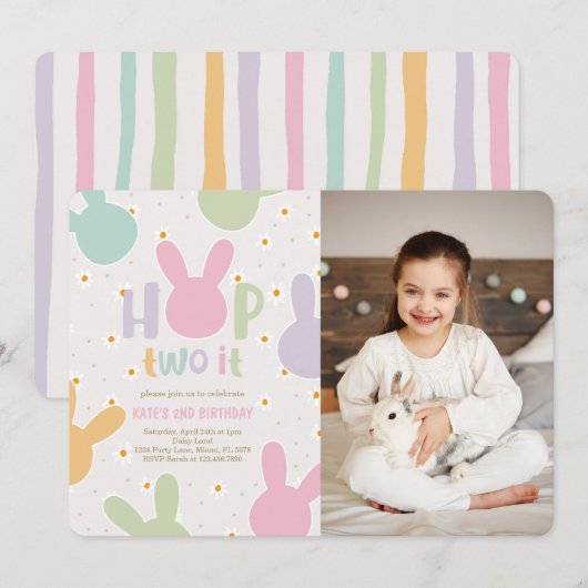 Daisy Floral Bunny 2e verjaardag Kaart (Voorkant / Achterkant)