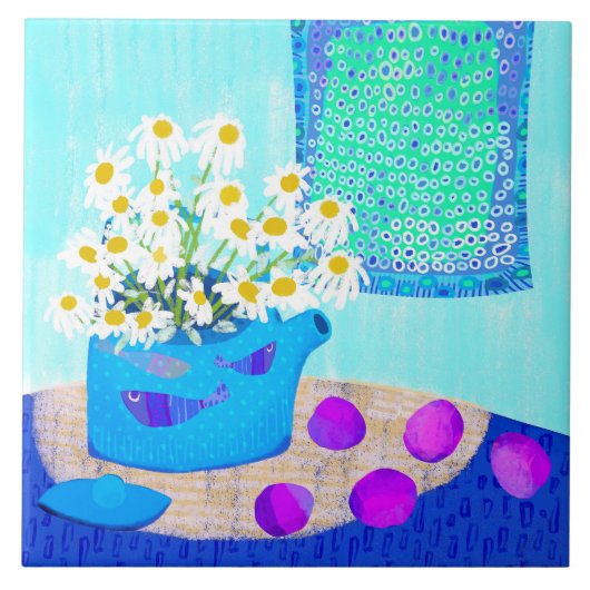 Daisy Floral Ceramic Kitchen Tile Tegeltje (Voorkant)