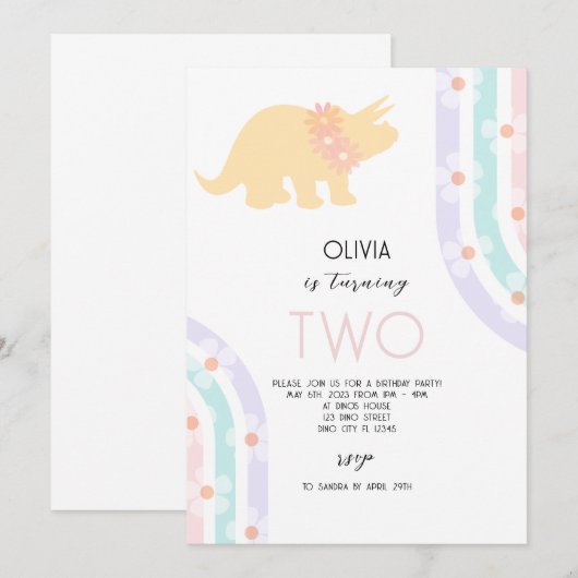 Daisy Floral Dinosaur Kaart (Voorkant / Achterkant)