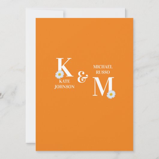 Daisy Floral Eenvoudig Sinaasappel Wit Save The Date (Achterkant)