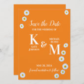Daisy Floral Eenvoudig Sinaasappel Wit Save The Date (Voorkant / Achterkant)