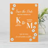 Daisy Floral Eenvoudig Sinaasappel Wit Save The Date (Staand voorkant)