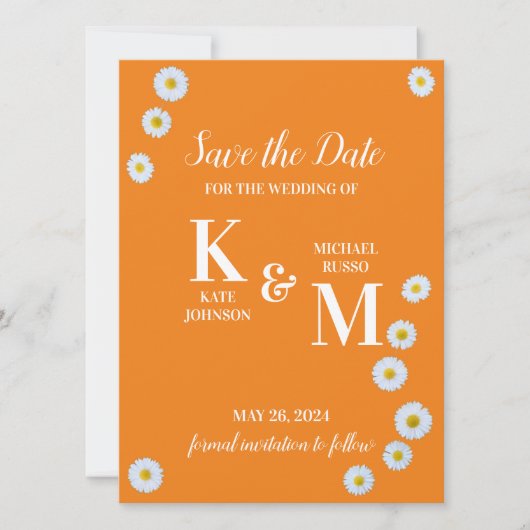 Daisy Floral Eenvoudig Sinaasappel Wit Save The Date (Voorkant)