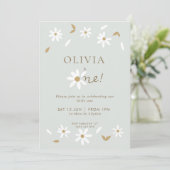 Daisy Floral First Birthday Invitation - Sage Kaart (Staand voorkant)