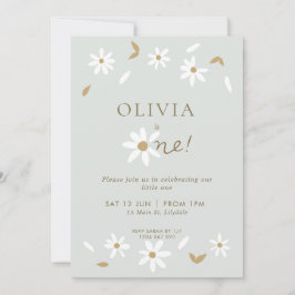 Daisy Floral First Birthday Invitation - Sage Kaart