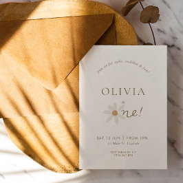 Daisy Floral First Birthday Invitation - White Kaart