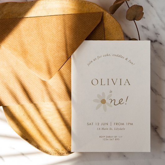 Daisy Floral First Birthday Invitation - White Kaart