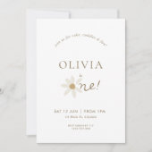 Daisy Floral First Birthday Invitation - White Kaart (Voorkant)