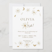 Daisy Floral First Birthday Invitation - White Kaart (Voorkant)