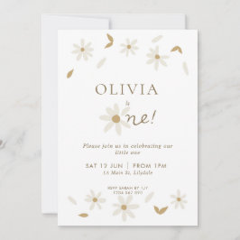Daisy Floral First Birthday Invitation - White Kaart