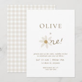 Daisy Floral First Birthday Invitation - White Kaart (Voorkant / Achterkant)