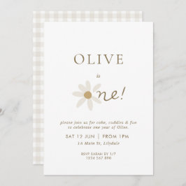 Daisy Floral First Birthday Invitation - White Kaart