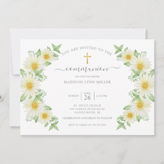 Daisy Floral First Community Invitation Kaart (Voorkant)